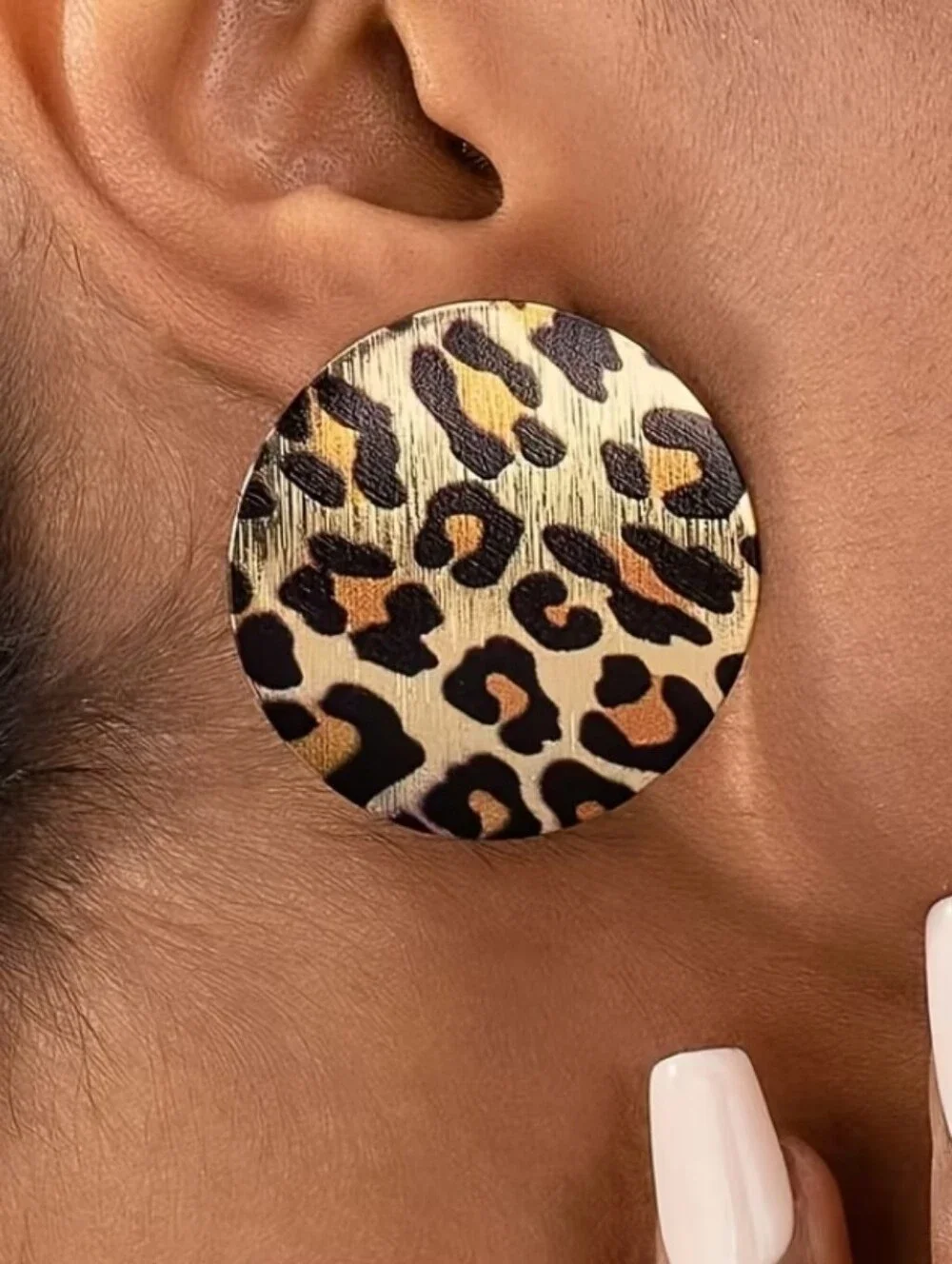 NEW! Bold Leopard Print Round Statement Post Earrings - Gold and Black